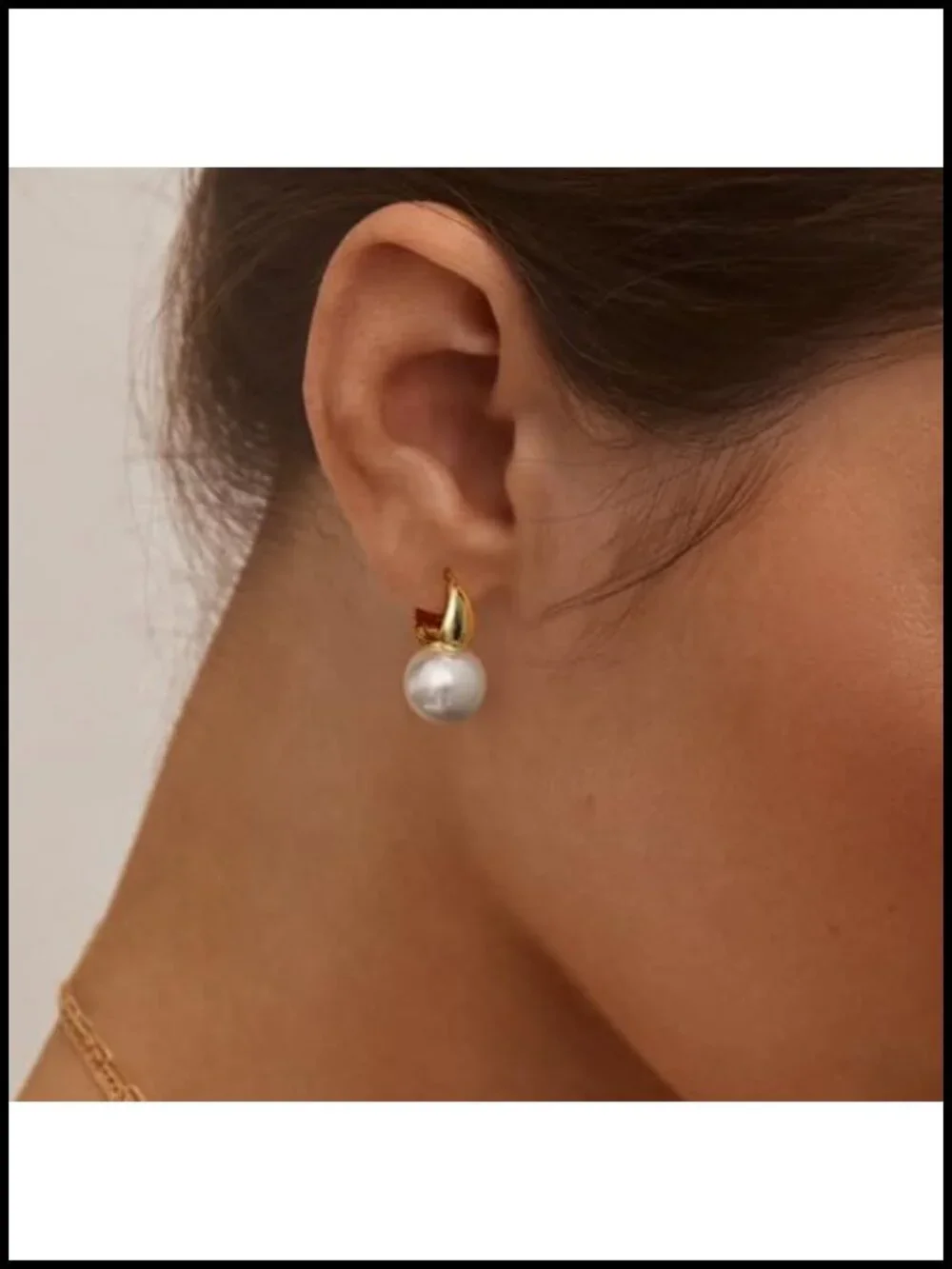 14k Gold Plated Hoop Earrings with White Pearl Dangle for Women, Hypoallergenic